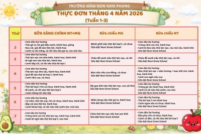 Thực đơn tháng 4 năm 2026 (Tuần 1+3)
